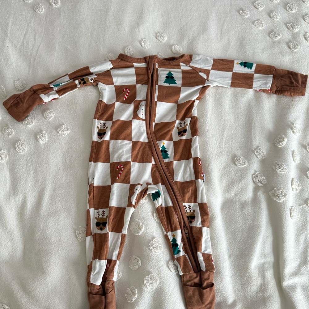 Little Sleepies LS Brown and White Checkered Kids Zippy Newborn Holiday